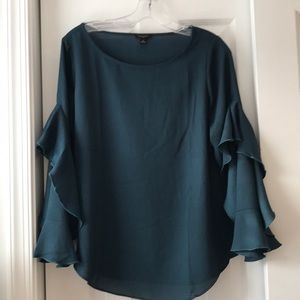 EUC Peacock Blue Ruffle-Sleeve Blouse